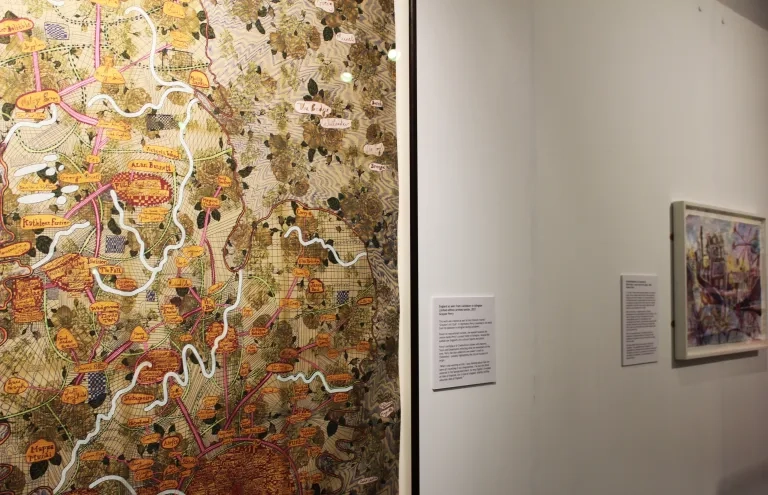 Two new Grayson Perry pieces on display in Chelmsford Museum: 'England as seen from Lockdown in Islington' and 'Untitled'.