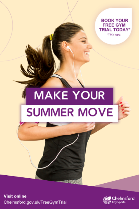 Lighter days, heavier weights. Book your free gym trial today (terms apply). Woman running while wearing earphones.