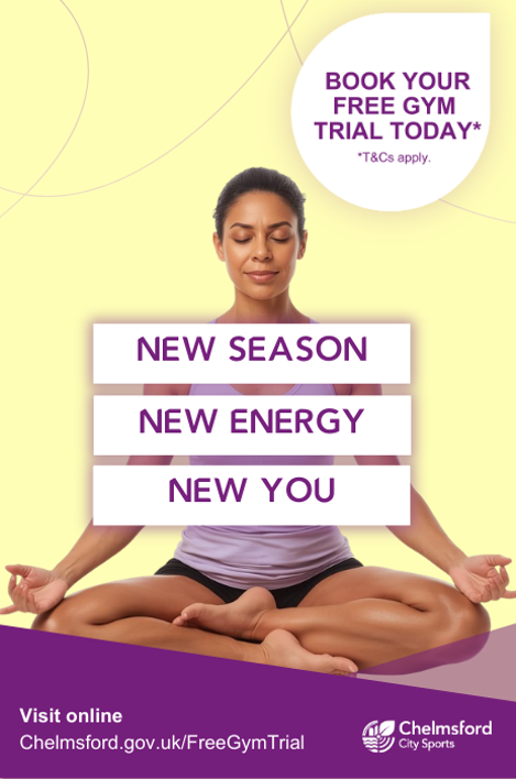 New season, new energy, new you. Visit online to book your free gym trial today. Woman sitting in lotus position with her eyes closed