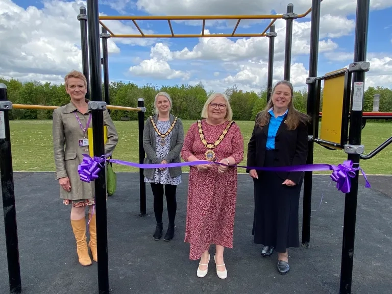 Mayor Cutting Ribbon At Outdoor Gym