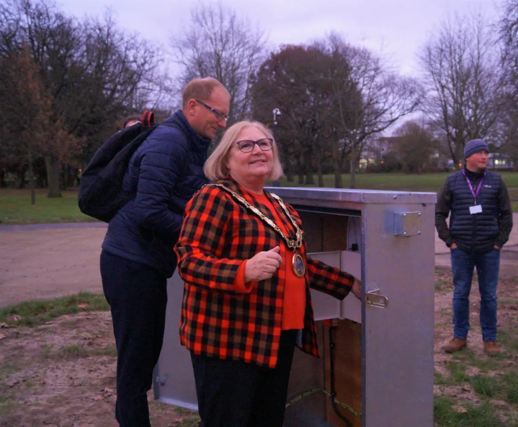 The Mayor of Chelmsford officiating the newly installed floodlights