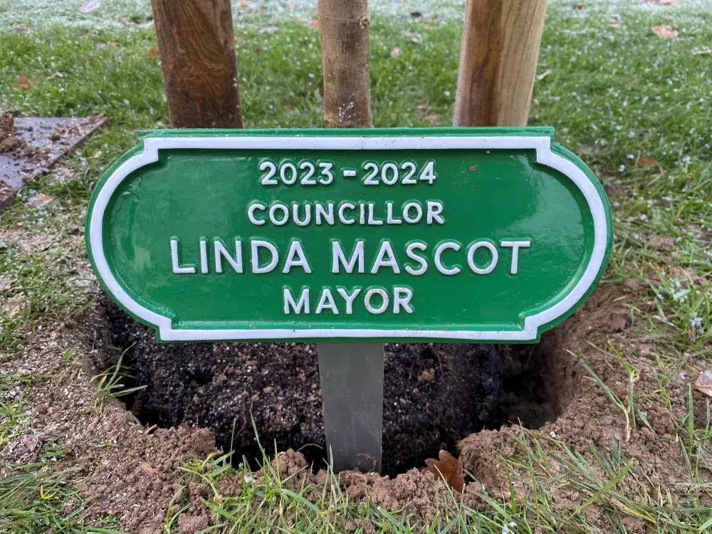 Close up of Cllr Mascot's tree sign