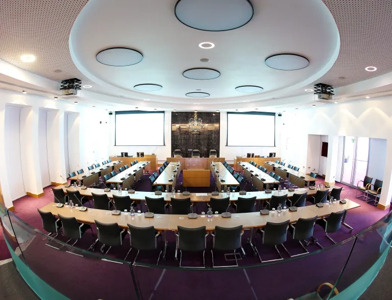 Council Chamber set out for a committee meeting