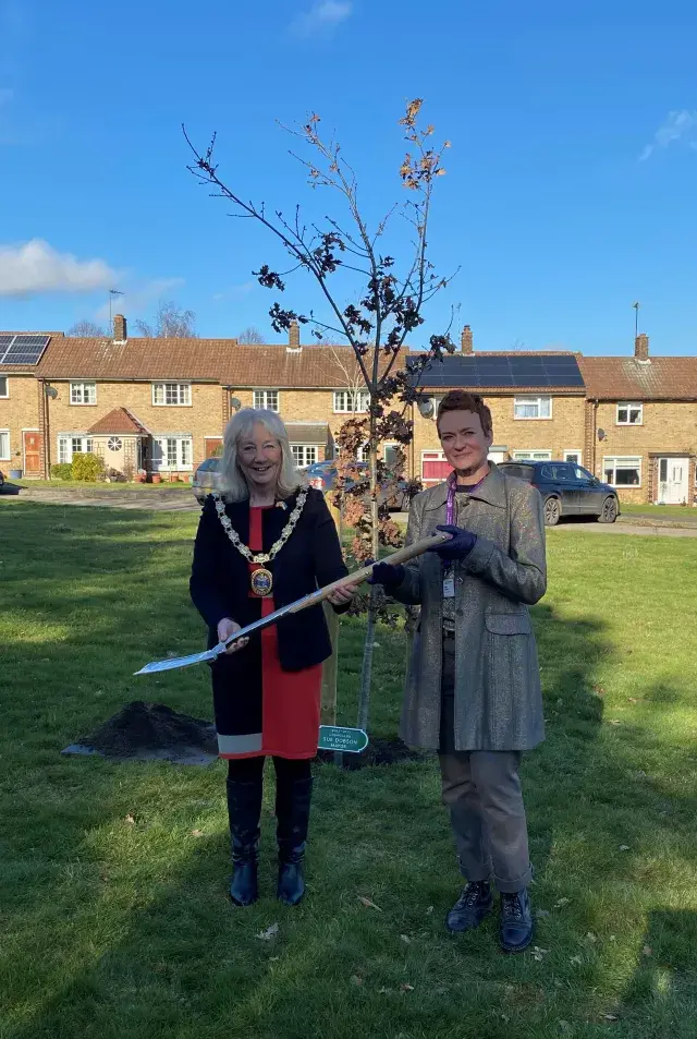 Cllr Moore presents the Mayor of Chelmsford with an inscribed spade