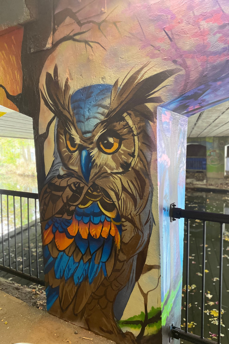 Mural Of An Owl Painted By Local Street Artists At Bell Meadow Underpass