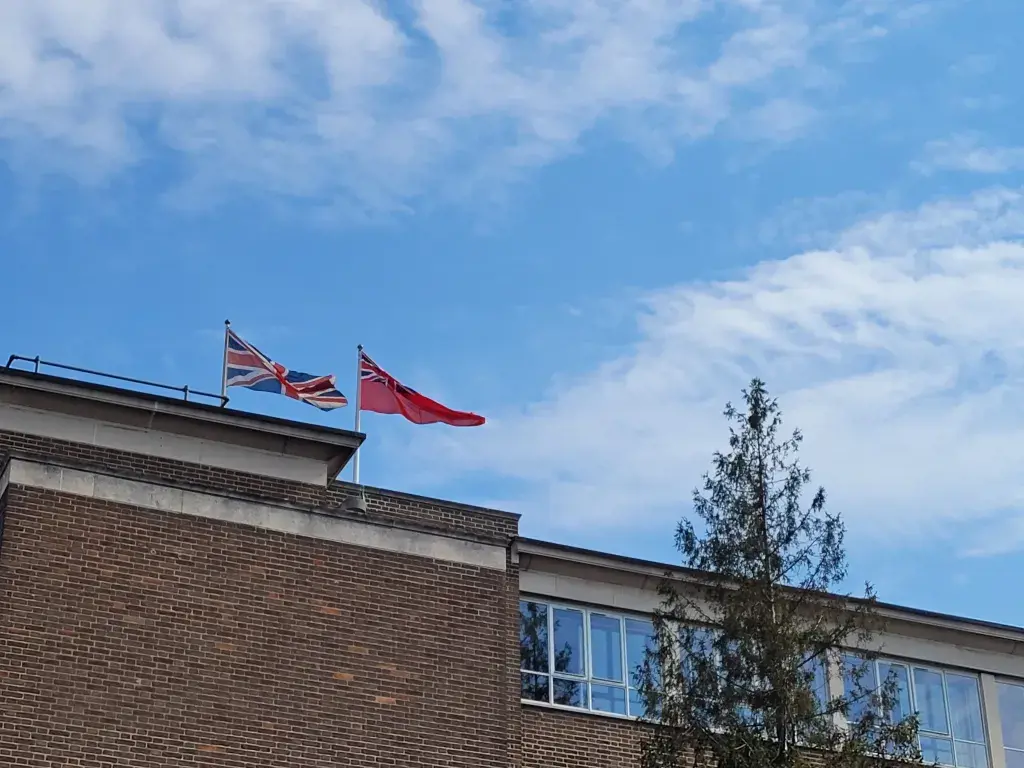 Ensign and Union Jack flying above the Civic Centre