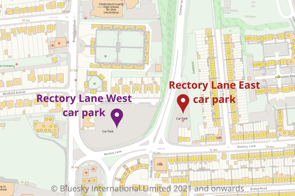 A map shows the locations of Rectory Lane West and Rectory Lane East car parks