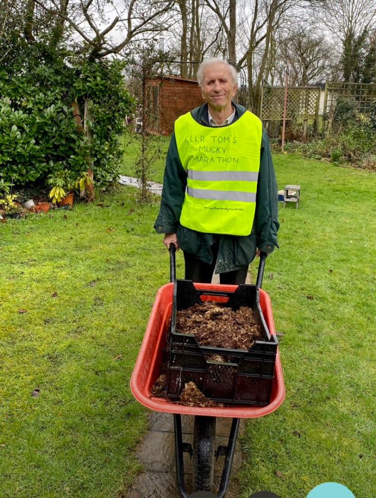 Cllr Tom Willis with wheelbarrow