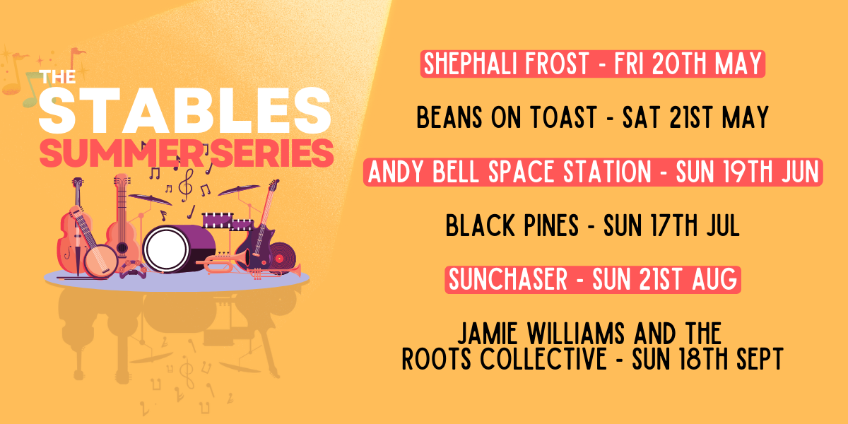 A Poster Advertising The Summer Series At The Stables Listing The Artists Appearing