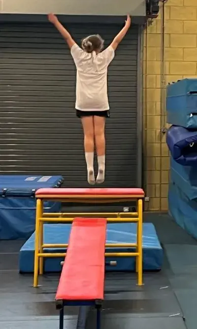 Girl Jumps From Gymnastics Vault On To A Crash Matt