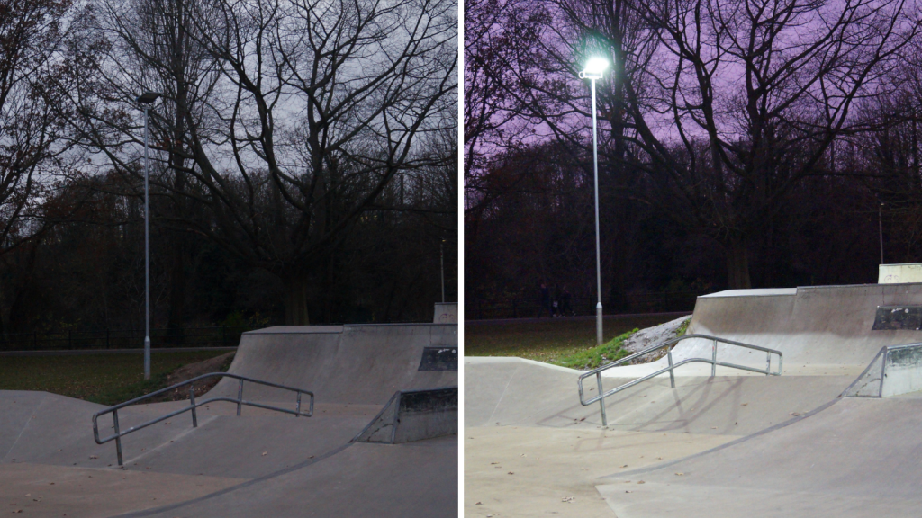 Before After Lighting at skate park in Central Park
