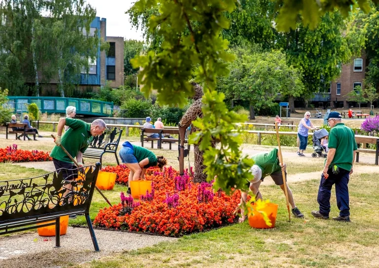 Volunteers working on Bell Meadow garden
