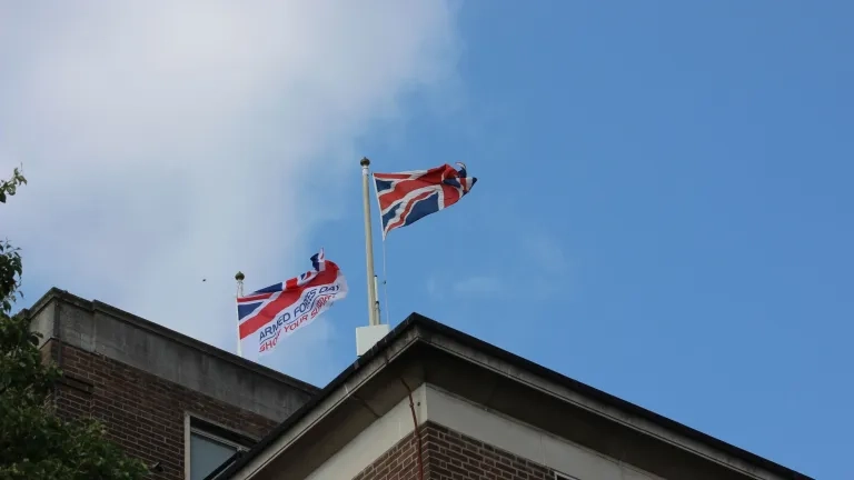 Armed Forces Flag flying above Civic Centre, alongside Union Flag