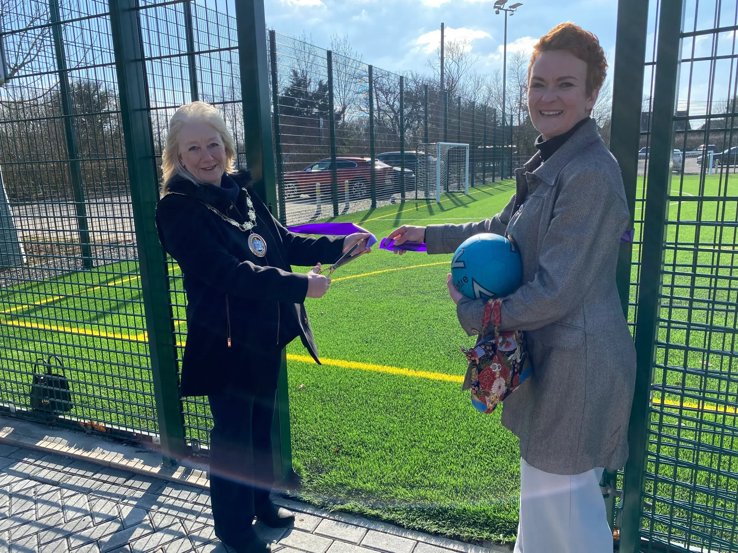 Mayor And Cllr Moore Cutting Ribbon In Beaulieu Park 3G AGP