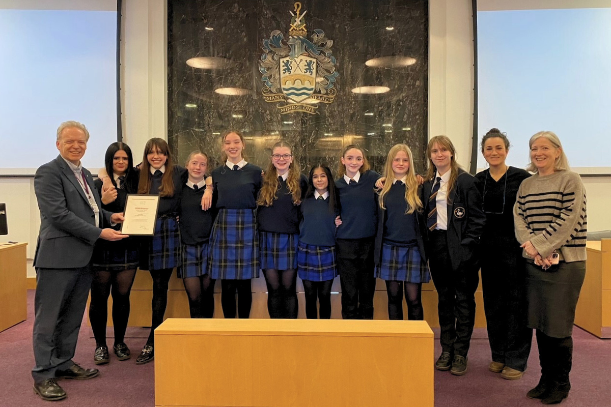 Councillor Robinson With Students From Chelmer Valley High School At Their Presentation In The Council Chamber In February.