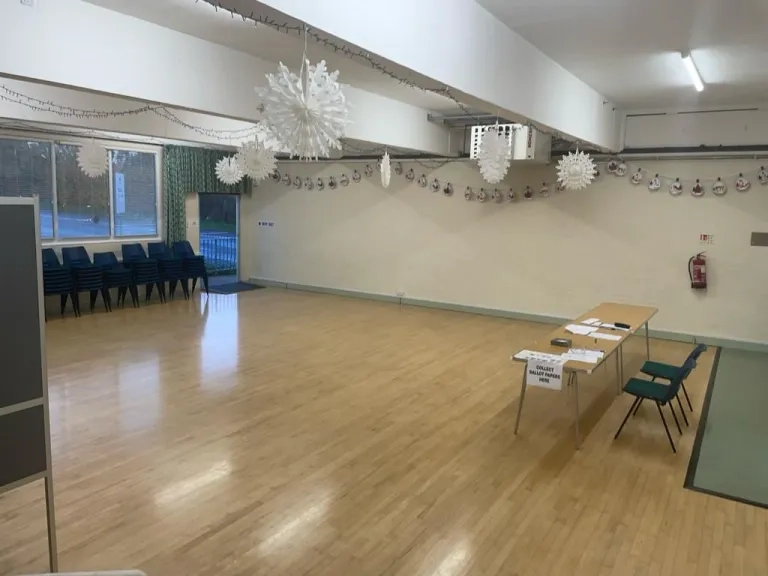 Empty hall set up as polling station waiting for voters